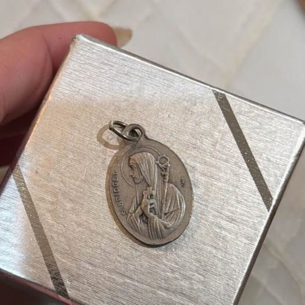 Vintage St. Bridget and St. Patrick Double-Sided Medal, Made in Italy